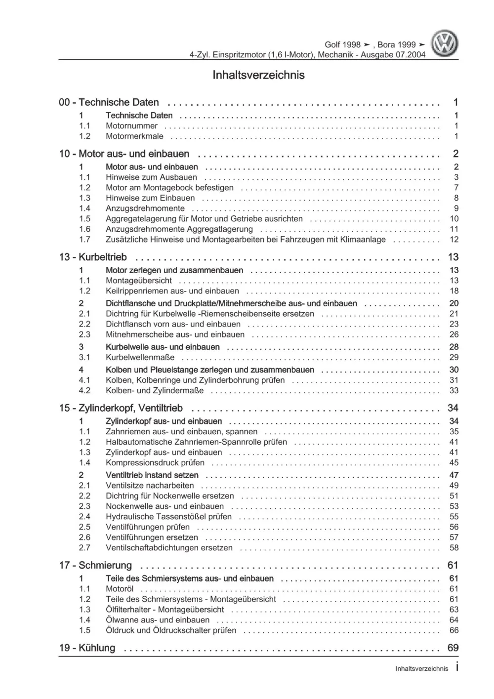 VW Golf 4 Typ 1J 1997-2003 4-Zyl. Benzinmotor Mechanik 100 PS Reparaturanleitung