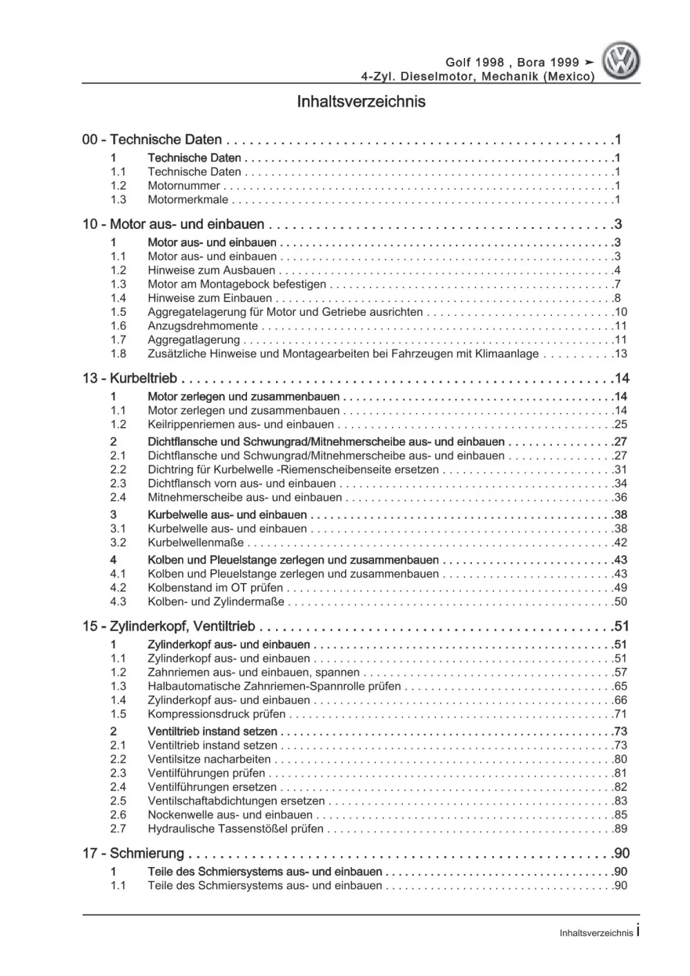 VW Golf 4 1J 1997-2003 4-Zyl. Dieselmotor Mechanik 1,9l 90 PS Reparaturanleitung