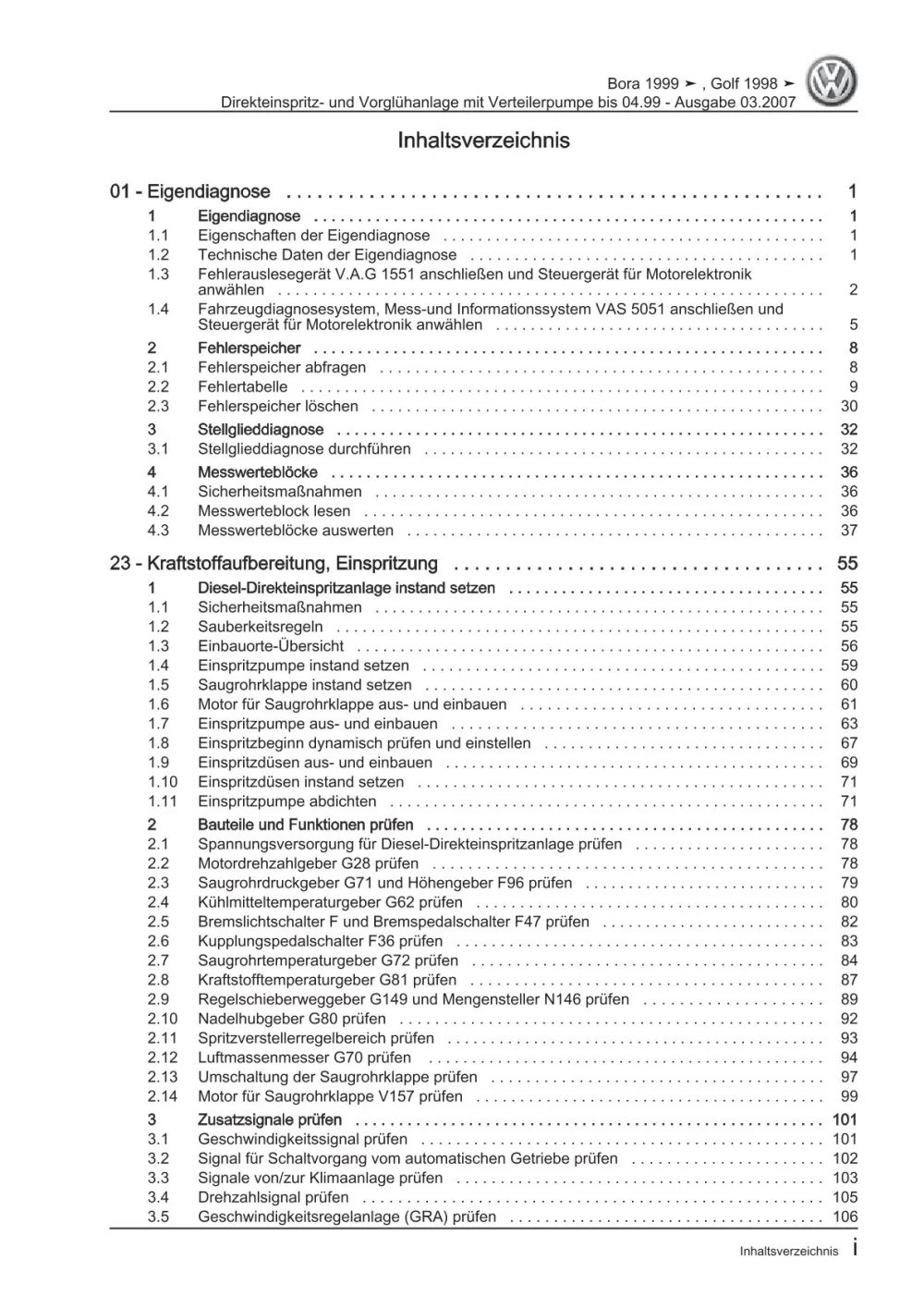 VW Golf 4 1J 1997-1999 Direkteinspritz- Vorglühanlage 1,9l Reparaturanleitung