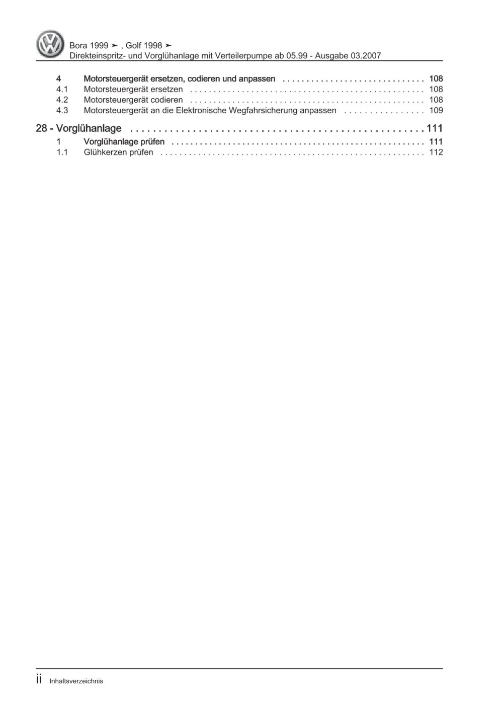 VW Golf 4 1J 1999-2003 Diesel Einspritz- Vorglühanlage 1,9l Reparaturanleitung