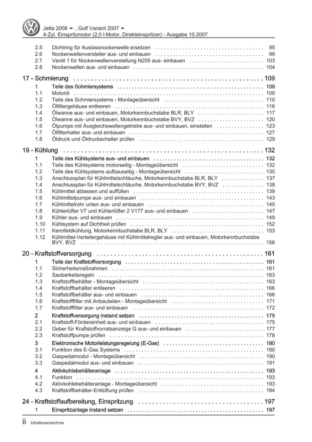 VW Golf 5 Variant 1K5 (07-09) 4-Zyl. Benzinmotor 2,0l 150 PS Reparaturanleitung