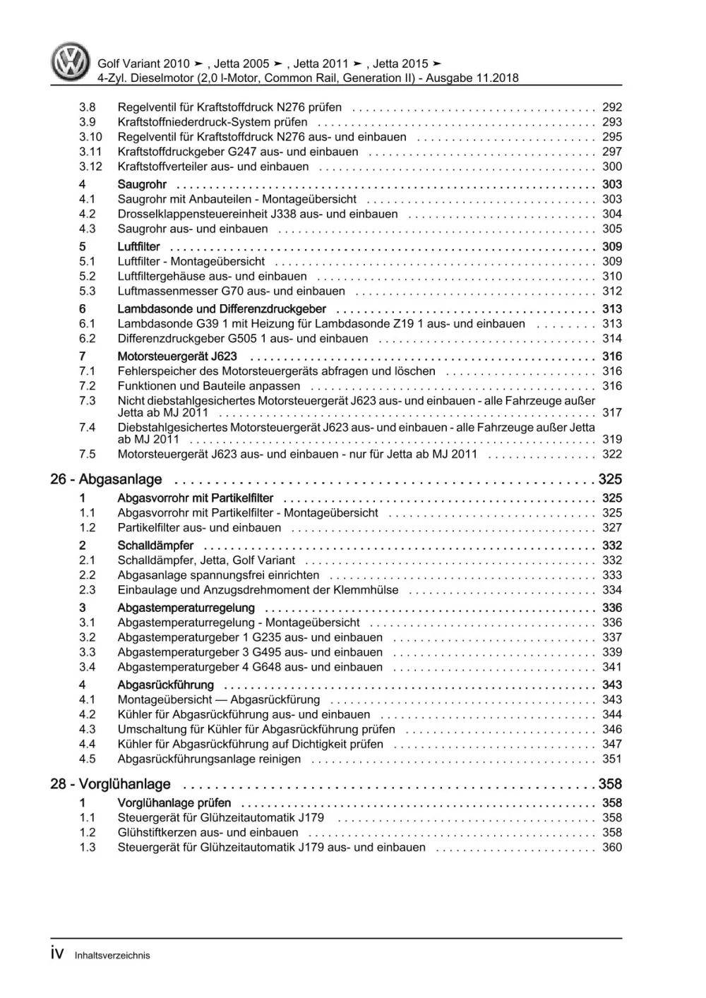 VW Golf 5 Variant 1K5 2007-2009 Dieselmotor 2,0l 110-140 PS Reparaturanleitung