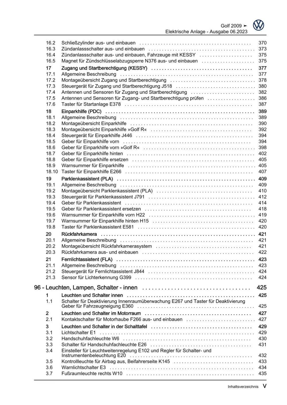 VW Golf 6 5K 2008-2012 Elektrische Anlage Elektrik Systeme Reparaturanleitung