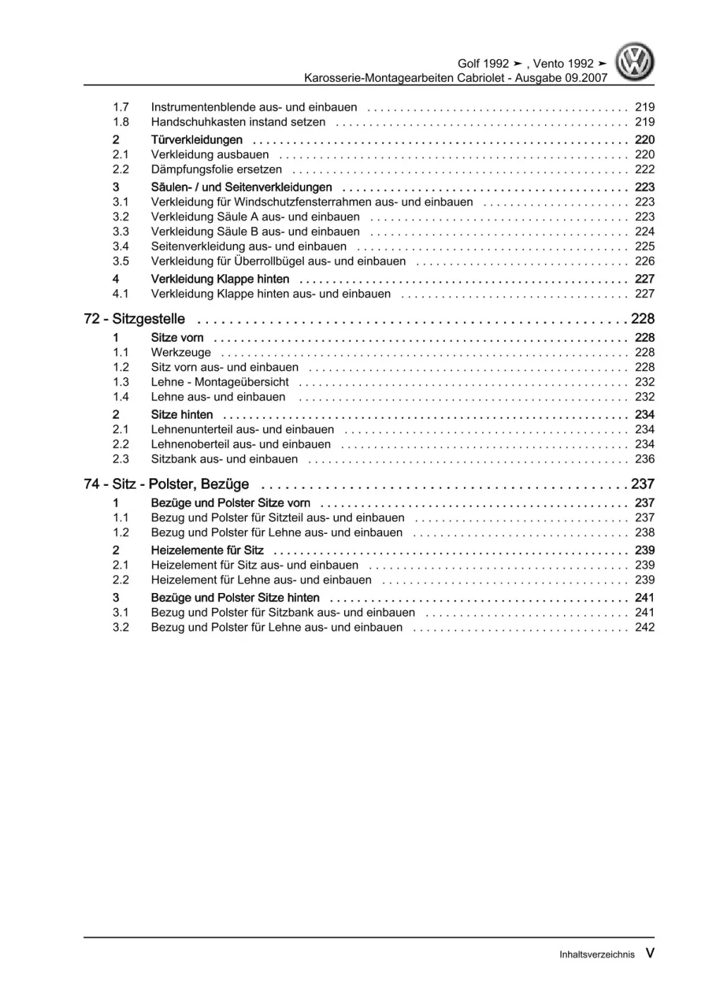 VW Golf 3 Cabrio 1E 1993-1998 Karosseriearbeiten Innen Außen Reparaturanleitung